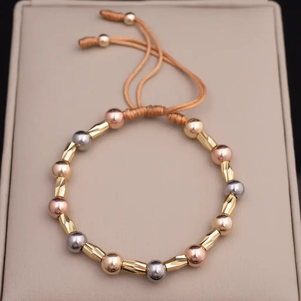 Pulsera De Dama De Balines Tres Oros de 6mm