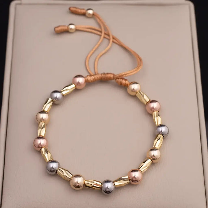 Pulsera De Dama De Balines Tres Oros de 6mm
