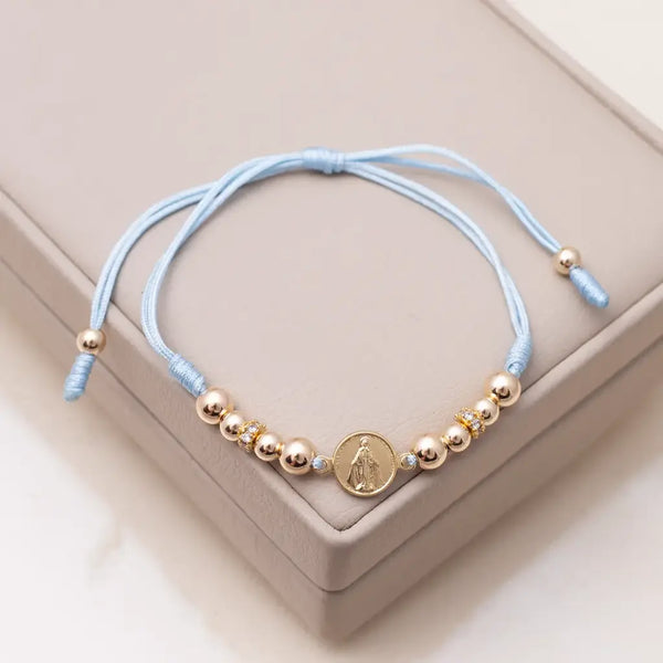 Pulsera De Dama De Balines de 4mm y 5mm Y Rondeles de 4mm, Herraje De La Virgen Milagrosa
