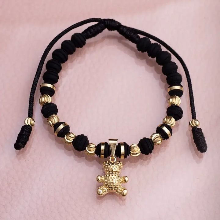 Pulsera De Dama De Neoprenos de 6mm, Balines Italianos de 5mm y Dije De Oso