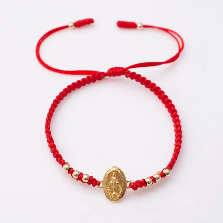 Pulsera De Dama De Tejido Macramé Con Balines de 3mm y Herraje De La Virgen De Guadalupe