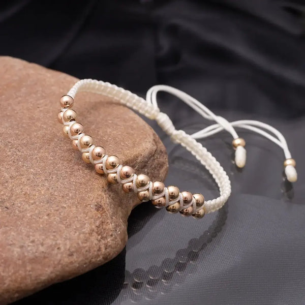 Pulsera De Dama De Tejido Macramé Con Balines de 4mm De Grosor