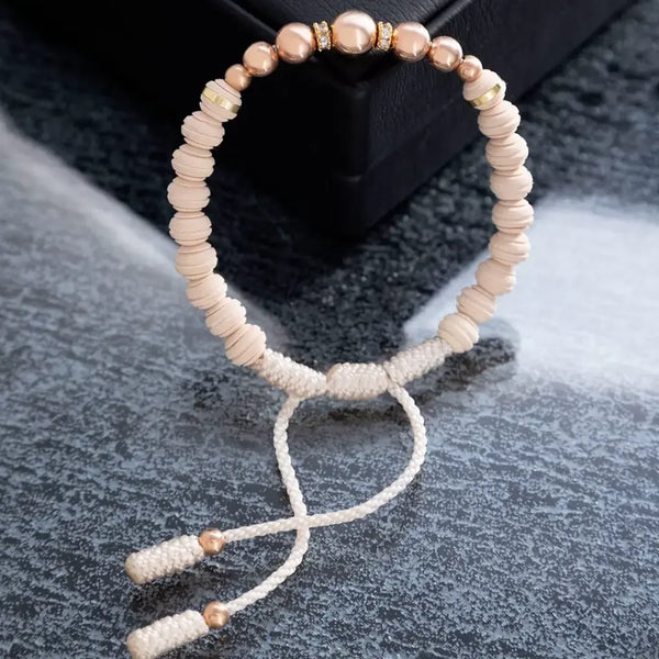 Pulsera De Dama De Terlenca Blanca Con Balines De 4mm, 5mm, 6mm y 8mm, Rondeles de 5mm y Neoprenos De 6mm