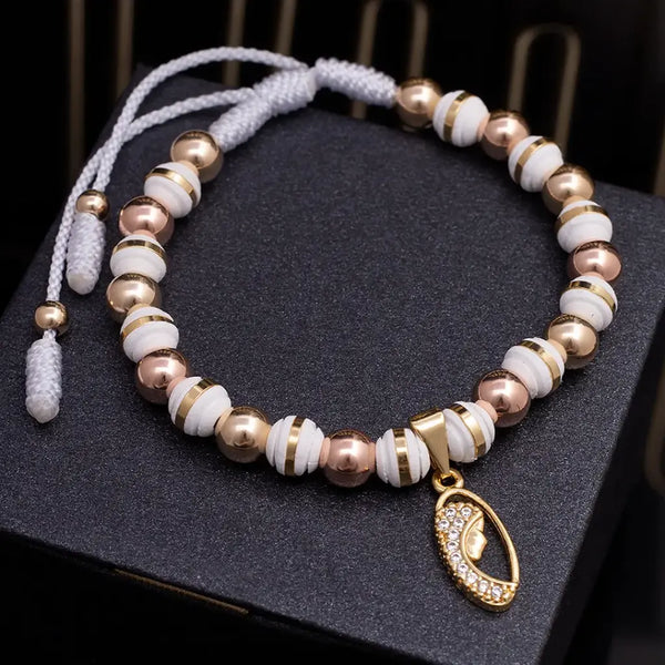 Pulsera De Dama De Terlenca Con Balines Y Neoprenos de 6mm y Dije De La Rosa Mística