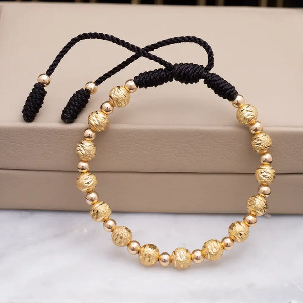 Pulsera De Dama De Terlenca Negra Con Balines Diamantados de 6mm y Balines Lisos de 4mm