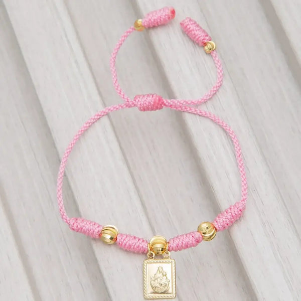Pulsera De Dama De Terlenca Rosa Con Balines Italianos De 5mm y Dije De La Virgen Del Carmen