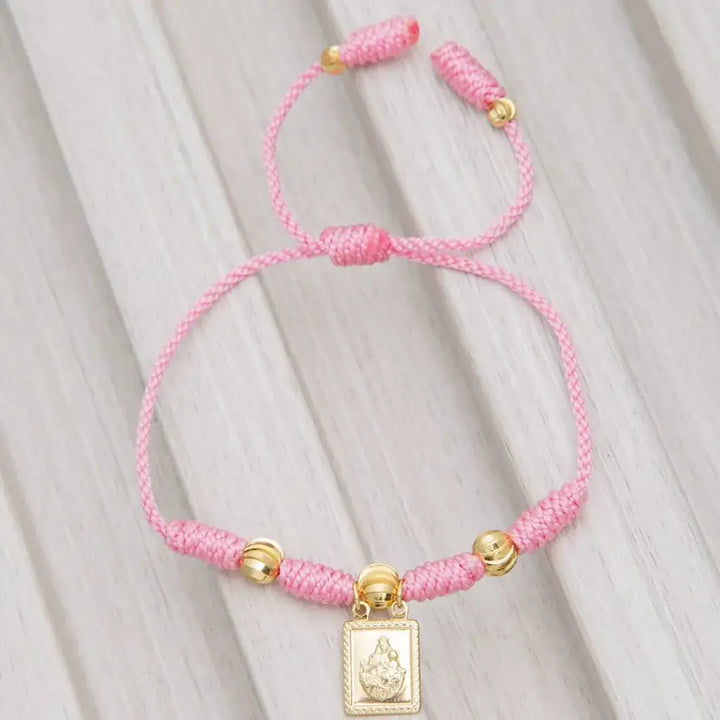Pulsera De Dama De Terlenca Rosa Con Balines Italianos De 5mm y Dije De La Virgen Del Carmen