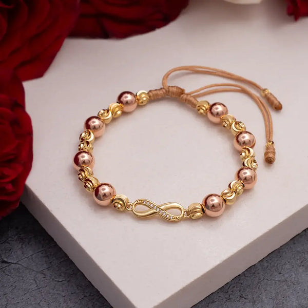 Pulsera De Dama Italiana Con Balines Lisos Rosas de 6mm, Balines Italianos De 5mm y Herraje De Infinito