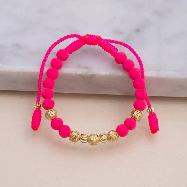Pulsera De Terlenca Rosa Con Neoprenos Y Balines Diamantados de 5mm, Y Balines Diamantados de 4mm