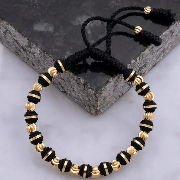 Pulsera Italiana De Caballero De Terlenca Negra Con Balines de 5mm y Neoprenos De 6mm