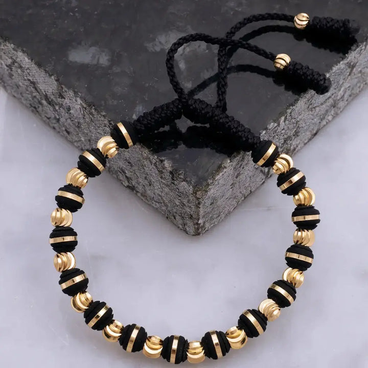Pulsera Italiana De Caballero De Terlenca Negra Con Balines de 5mm y Neoprenos De 6mm