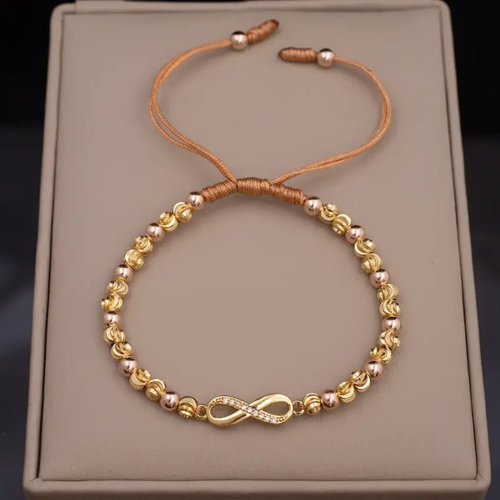 Pulsera Italiana De Dama Con Balines De 4mm y Herraje de Infinito