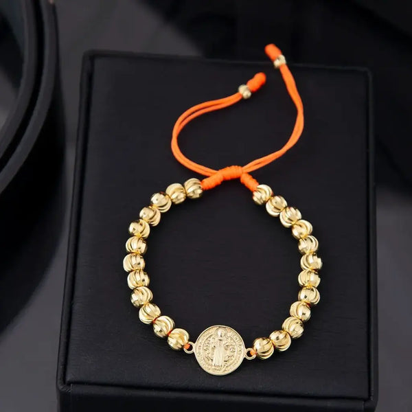 Pulsera Italiana De Dama Con Balines De 6mm y Herraje De San Benito