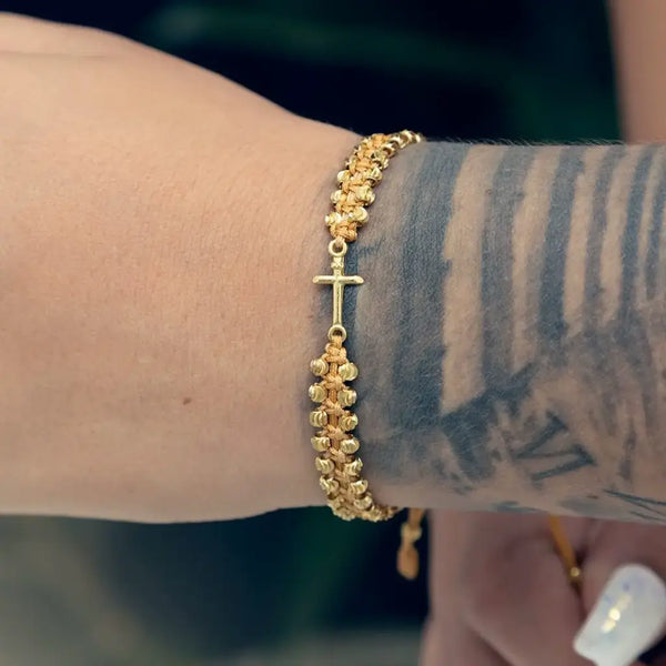 Pulsera Italiana De Dama Con Balines Italianos De Herraje De Cruz
