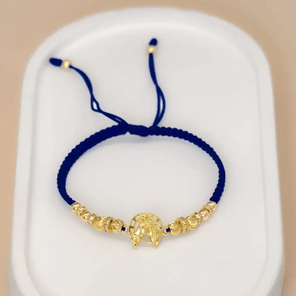 Pulsera de Caballero De Tejido Macramé Con Balines Lisos de 4mm, Rondeles de 4mm y 5mm, Balines Italianos de 5mm Y Herraje De Caballo
