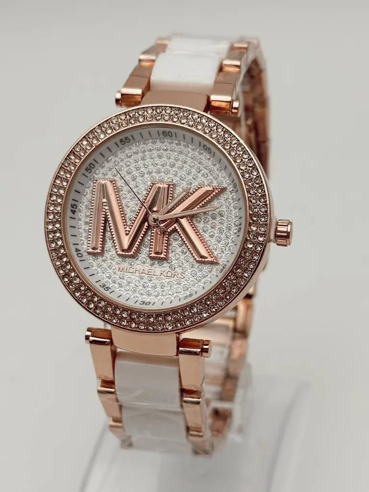 Reloj Analógico Michael Kors Rosa De Correas Blancas + Envío Gratis