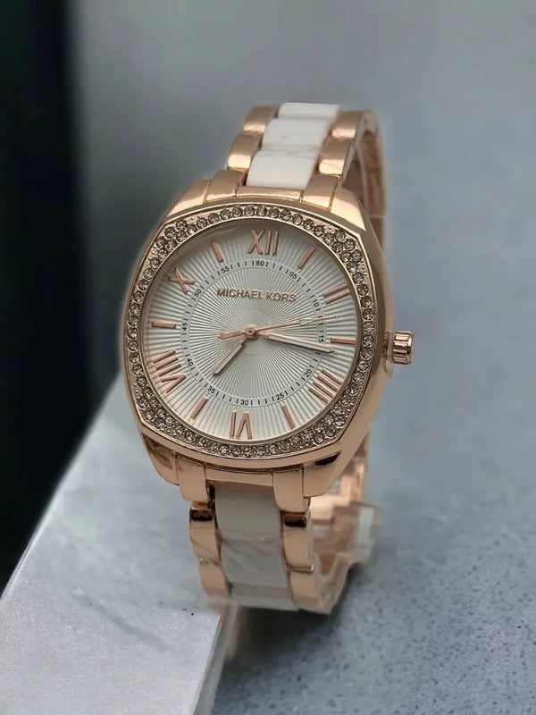 Reloj Analógico Michael Kors Rosa De Correas Blancas + Envío Gratis