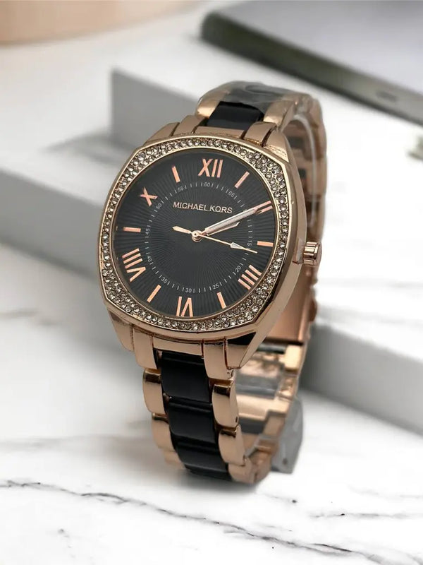 Reloj Analógico Michael Kors Rosa De Correas Negras + Envío Gratis