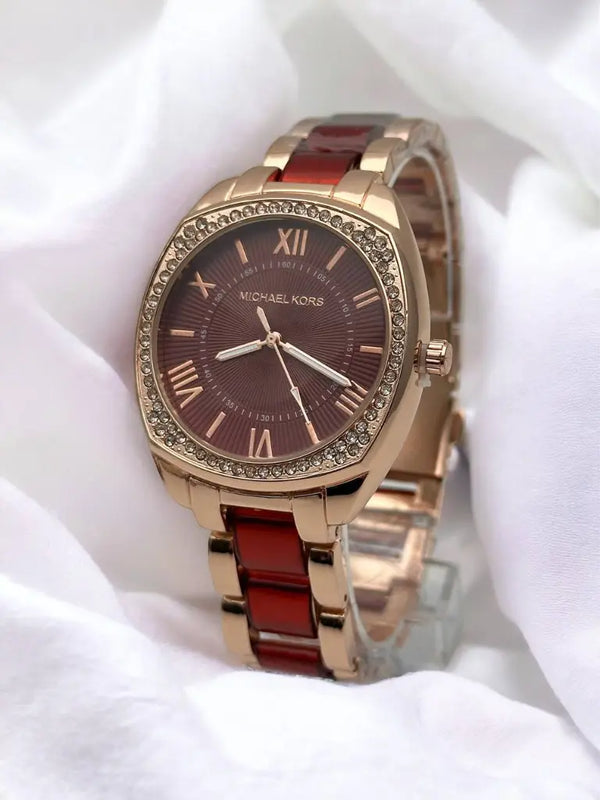 Reloj Analógico Michael Kors Rosa De Correas Rojas + Envío Gratis
