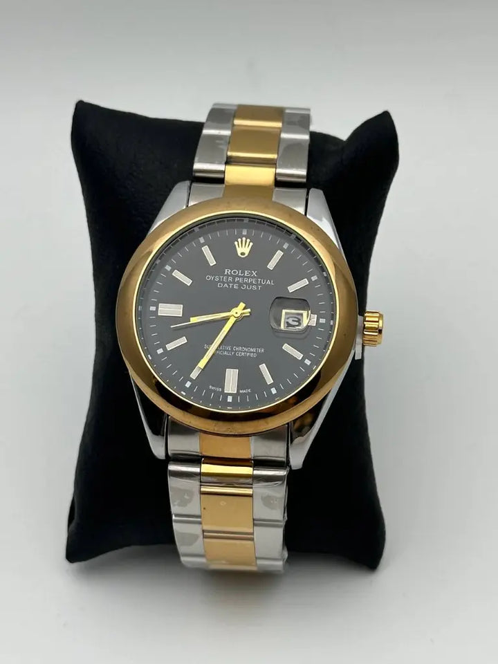 Reloj Analógico Rolex Blanco De Detalles Dorados Y Dial Negro + Envío Gratis