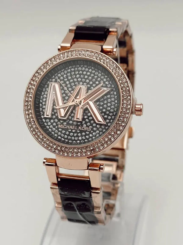 Reloj Analógico Michael Kors Rosa De Correas Negras + Envío Gratis