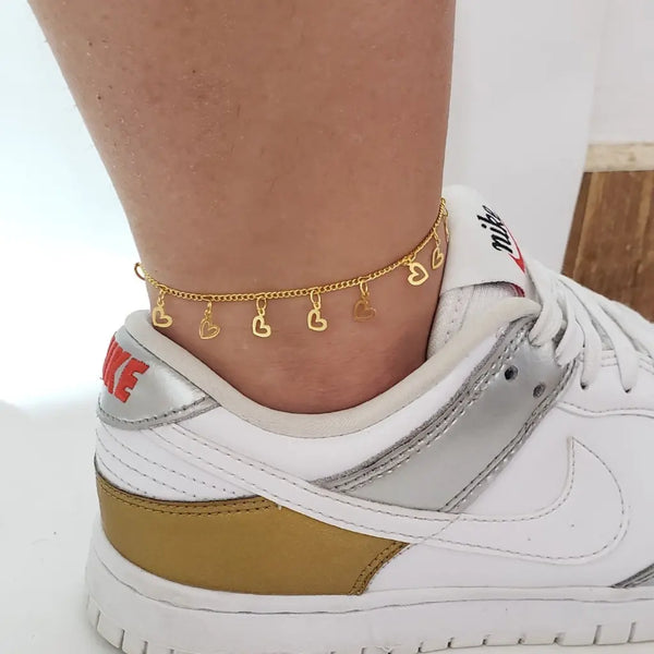 Tobillera De Tejido Aros Con Colgantes de Corazones
